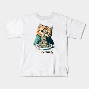 CAT EATING SPAGHETTI Kids T-Shirt